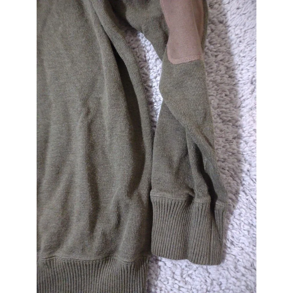 Cremieux Men’s Green Knit Sweater Xl Quarter Zip Long Sleeve Brown Elbow Patches